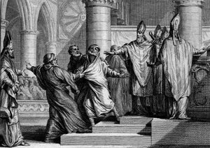 Penitence and Deposition of Louis I the Pious or the Debonnaire (778-840), 833: After Confessing, the King is Stripped of Imperial Ornaments by the Archbishop of Reims, Then Covered with a Bag of Penitent. Engraving by Jean Michel Moreau, dit Moreau le Jeu