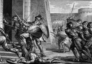 Robert the Fort died during the Battle of Brissarthe, 866 - Engraving by Jean Michel Moreau, dit Moreau le Jeune