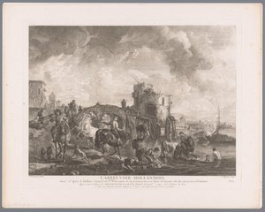 Various Figures and Horses by the Water in Front of a Bridge by Jean Moyreau