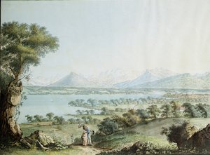 View of Mont Blanc with Geneva in the foreground, engraved by Jean Philippe Linck II and Jacob Philippe Hackert by Jean Philippe II Linck