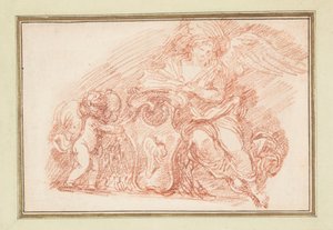 Winged Figure and Putto Supporting Escutcheon by Jean Robert Ango