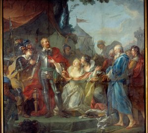 The Siege of Calais in 1347. The devotion of Eustache of Saint Peter, the best known of the six burghers of Calais, who went to the king of England Edward III, to plead for the grace of the inhabitants of Calais (August 1347). Painting by Jean Simon by Jean Simon Berthelemy