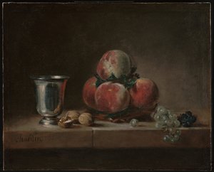 Still Life with Peaches, a Silver Goblet, Grapes, and Walnuts