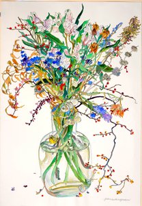 Alstroemeria, Statice, Honesty Calendula, Dry Leaves, Berries by Jean Swan Gordon