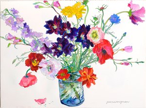 Day Lilies, Poppies and Delphiniums