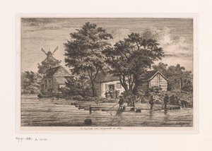 View of the English Fort in Antwerp with Collected Logs, Buildings and a Mill in the Background by Jean Théodore Joseph Linnig