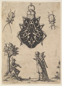 Pendant Shaped like a Beetle with a Couple and a Young Man Playing an Instrument, 1619