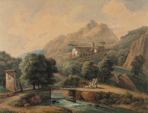 Italian Landscape: The Abbey and The Monks, late 1800s-1900s