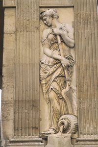 Les Halles, Fontaine des Innocents, stone carving, statue of woman by Jean and Lescot Pierre Goujon