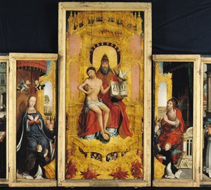 Polyptych of the Glorification of the Holy Trinity, Central Panel Depicting the Trinity, the Virgin and St. John the Baptist by Jean the Elder Bellegambe