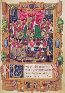 Henri II presides over a chapter meeting of the French chivalric Order of Saint-Michel by Jean the Elder Cousin
