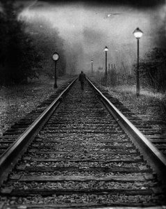 Man on Foggy Tracks by Jeffrey Hummel