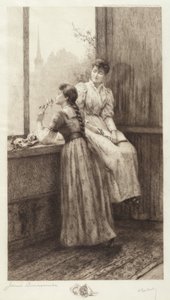 Untitled (Two Girls at a Window) by Jennie Augusta Brownscombe