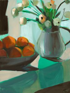 Oranges and White Ranunculus by Jenny Westenhofer