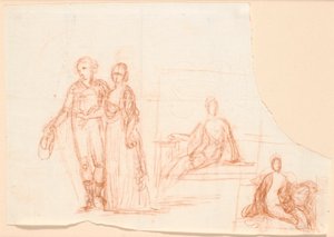Composition Draft for the Ryberg Family Portrait; to the Right Draft of a Seated Female Figure by Jens Juel
