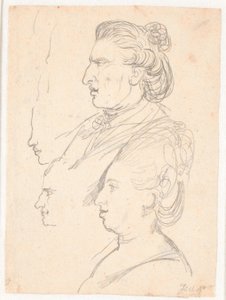 Profile Portraits of Queen Caroline Mathilde, J.F. Struensee, and Enevold Brandt, and a Draft, Possibly by Juel Himself. All in Profile Facing Left