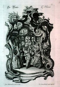 Winter, rococo music sheet depicting a fancy dress ball, pub. by Johann Georg Hertel