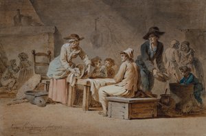 A Peasant Family in an Interior by Jerome Preudhomme