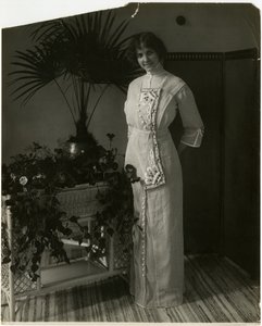 Grey Turkish material with black and white embroidery, Lord & Taylor, c.1905-18 by Jessie Tarbox Beals