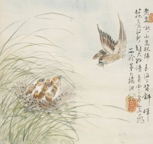 A bird carrying food in its mouth, 1857