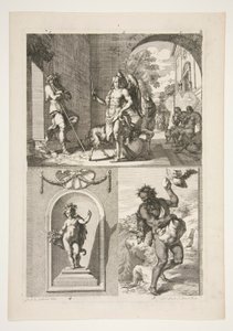 Unknown Religious Subject; A Statue of a Putto in a Niche and a Statue of a Faun in a Landscape by Joachim von Sandrart