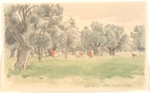 Greek Landscape with Olive Trees and Grazing Red-Spotted Cattle by Joakim Frederik Skovgaard