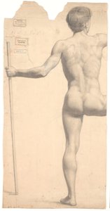 Standing Male Model, Seen from the Back, Staff in Left Hand, Right Arm and Leg Cut Off by Joakim Frederik Skovgaard