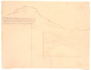 View Towards Buildings on a Cliff Top; in the Foreground Left a House Corner by Joakim Frederik Skovgaard