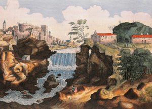 Aniene Waterfall in Tivoli, from Civitatis Admirandorum Italiae by Joan Blaeu