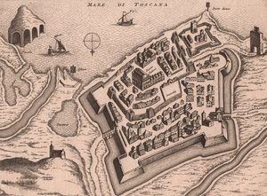 Map of Nettuno, Lazio, Italy, copper engraving by Joan Blaeu