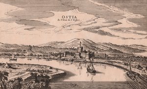 Perspective View of Ostia City and Port, Lazio, Italy, copper engraving