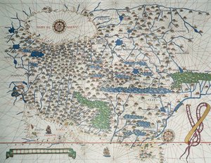 Map of Asia, Including Armenia, Iran, Afghanistan, with Wind Rose, Details of Ports, Coasts and Sea Routes, in Atlas de Joan Martines