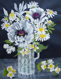 White Poppies, Marguerites and Philadelphus by Joan Thewsey