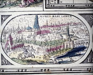 Representation of the Seven Wonders of Antiquity: the Gardens of Babylon. Atlas of Jansson Jannsonius, 1630