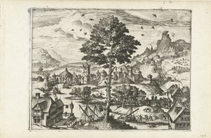 Landscape with Town by a River Landscapes, Seascapes, and Imaginative Cityscapes (series title) by Joannes van Doetechum (I) (attributed to)