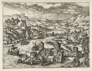 River Landscape with Water Castle by Joannes van Doetechum (I) (attributed to)
