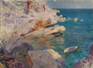 Rocks of Jávea with White Boat. 1905 by Joaquín Sorolla
