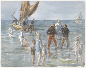 Lady Carried from a Boat to the Land by Two Fishermen
