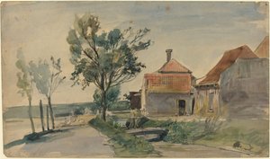 A Stream Running Between Houses and a Road, late 19th century