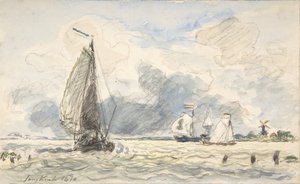 Dutch Fishing Boats, Verso: Sketches of Boats by Johan Barthold Jongkind