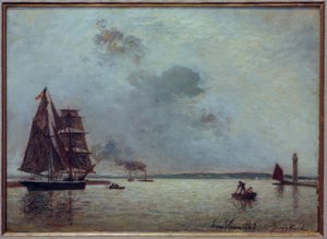Entering the Harbor of Honfleur at Sunrise by Johan Barthold Jongkind