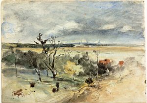 Landscape with Man on a Donkey (recto) Two Women in a Cafe (verso)