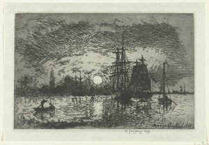 Sunset at the Port of Antwerp by Johan Barthold Jongkind