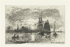 Sunset at the Port of Antwerp by Johan Barthold Jongkind
