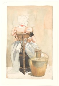 Seated Girl in Traditional Costume, Seen from the Back by Johan Braakensiek