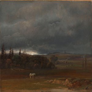 Field Near Dresden with White Horse by Johan Christian Dahl