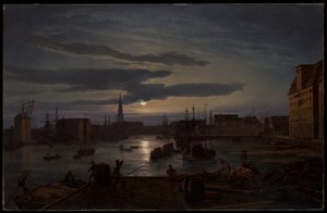 Copenhagen Harbor by Moonlight by Johan Christian Dahl