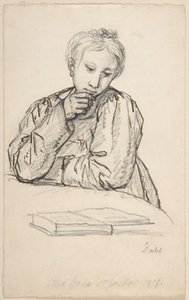 Portrait of Eline Marie Heger as a Child, Leaning on a Table, Looking at a Book by Johan Christian Dahl