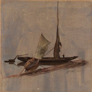 Two Boats by the Elbe by Johan Christian Dahl