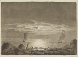 Two Ships in Moonlight by Johan Christian Dahl